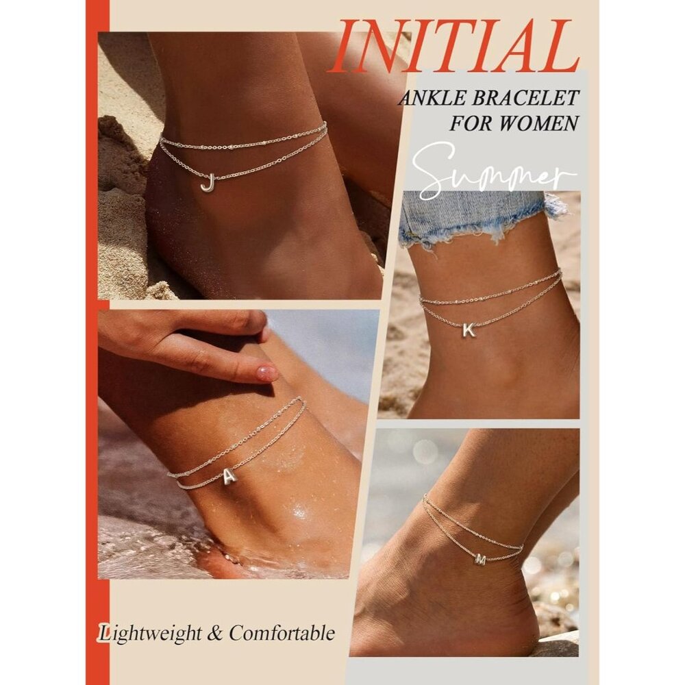 Adjustable Gold Plated Initial Anklet For Summer … - image 5